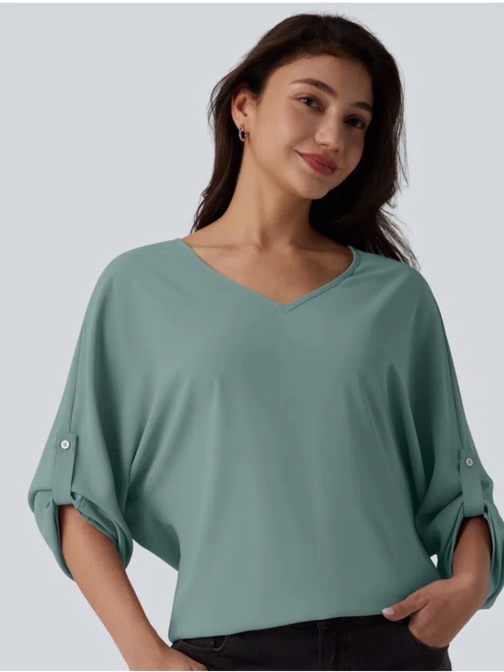 Halara Wrinkle Recovery V Neck Long Sleeve Work Blouse XL